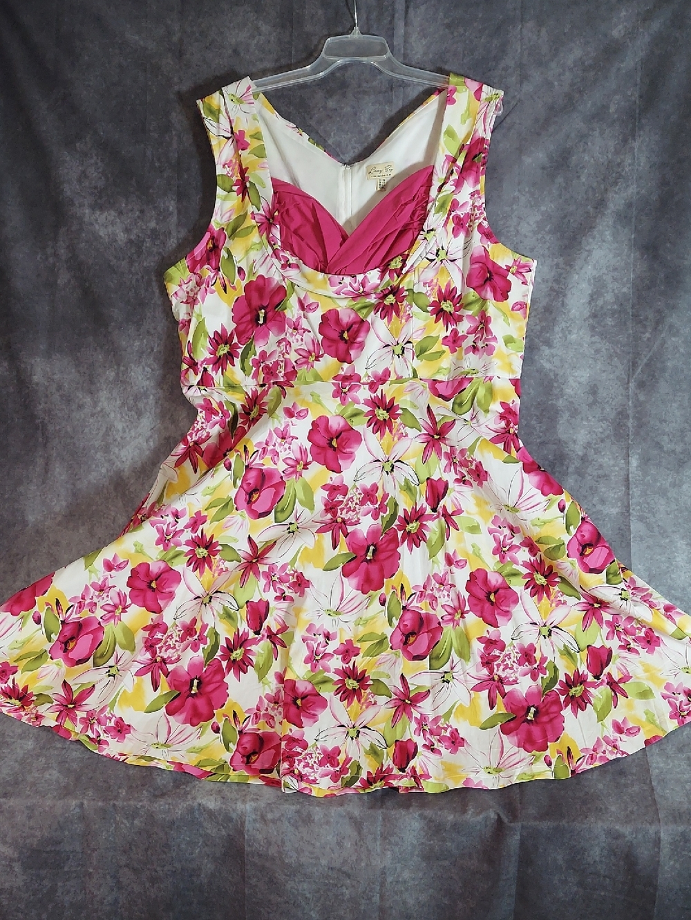 Sleeveless Pink Floral Fit-and-Flare Dress - Picture 2 of 13